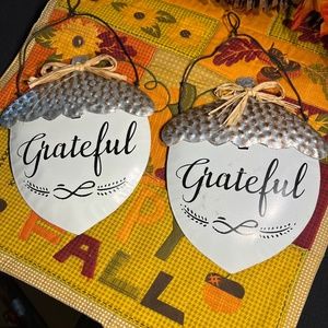 Fall Decor Set of 2 Metal Acorns with Grateful